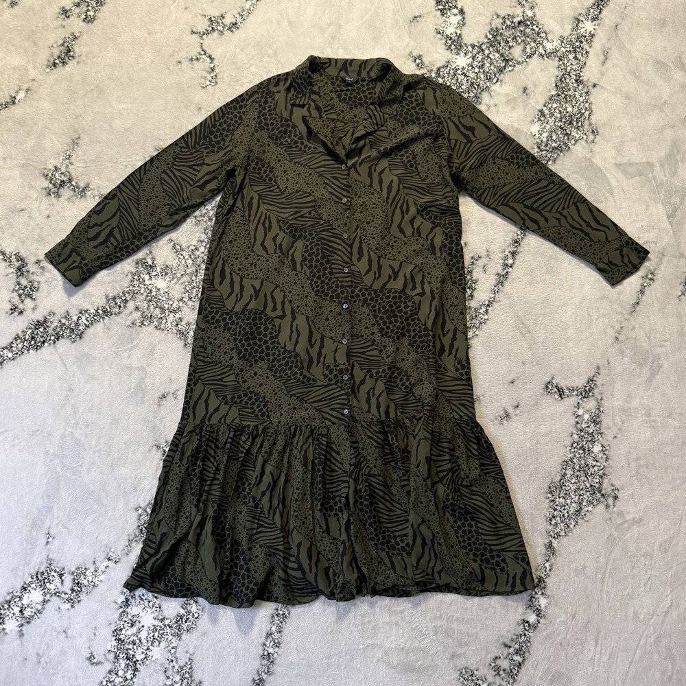 Rails Dress Womens Size XL Olive Green Mixed Animal Print Beatrice Tiered Midi